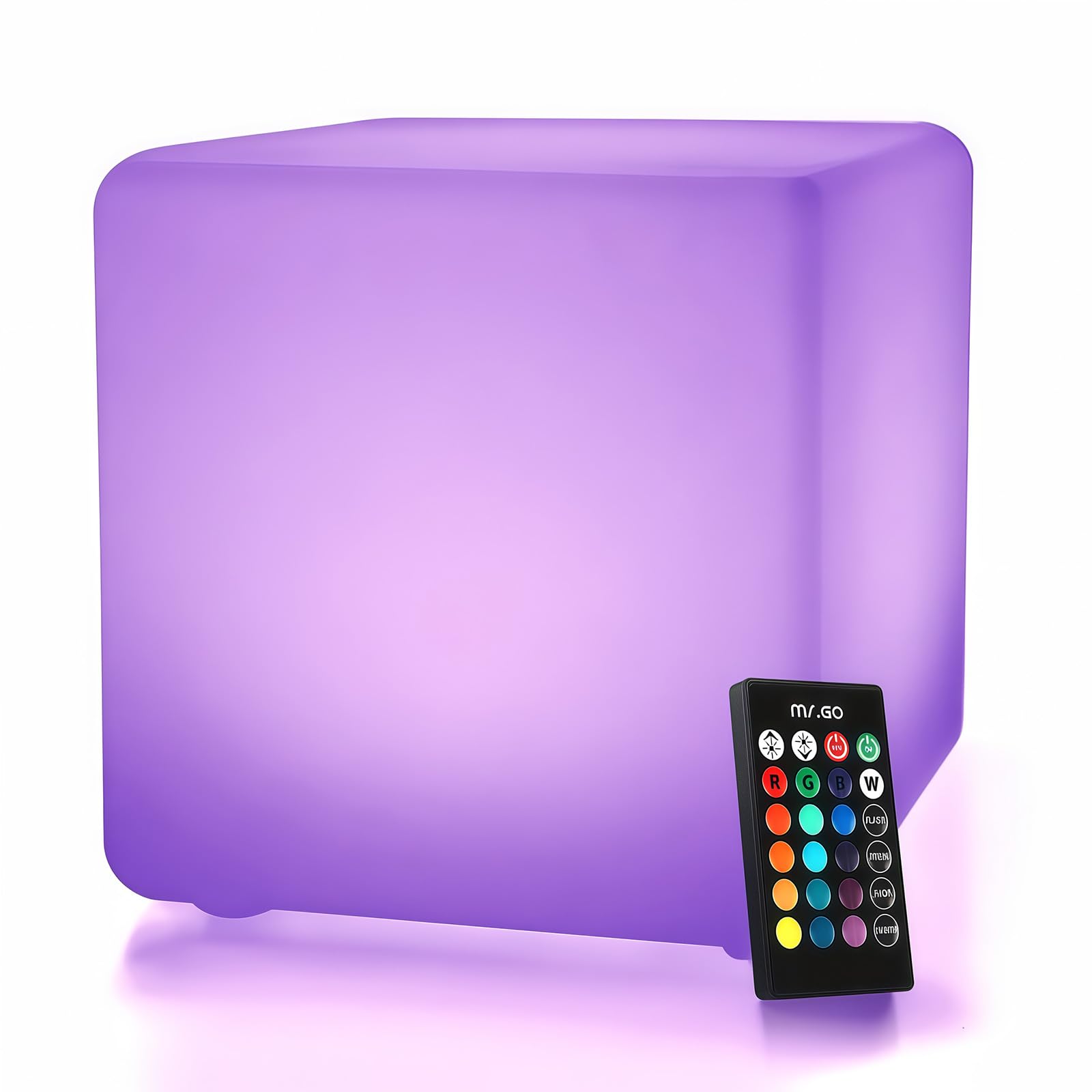 Mr.go Multicolor 10" Rechargeable Led Night Light Cube Mood Lamp Color Changing Rgb Light With Remote Control, 16 Adjustable Colours, Dimmable Brightness, Waterproof Glowing Cube For Home Garden Party Decor