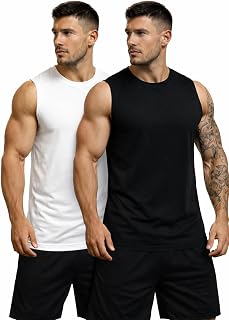 Liula Corporation Men's Sleeveless Tank Top, 2 Pack, Combo Black and White, Athletic Gym Workout Shirt Price In India