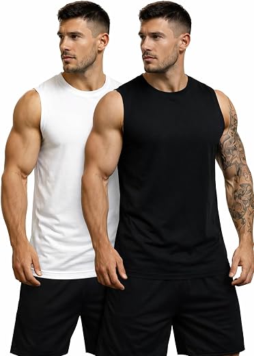 Liula Corporation Men's Sleeveless Tank Top, 2 Pack, Combo Black and White, Athletic Gym Workout Shirt
