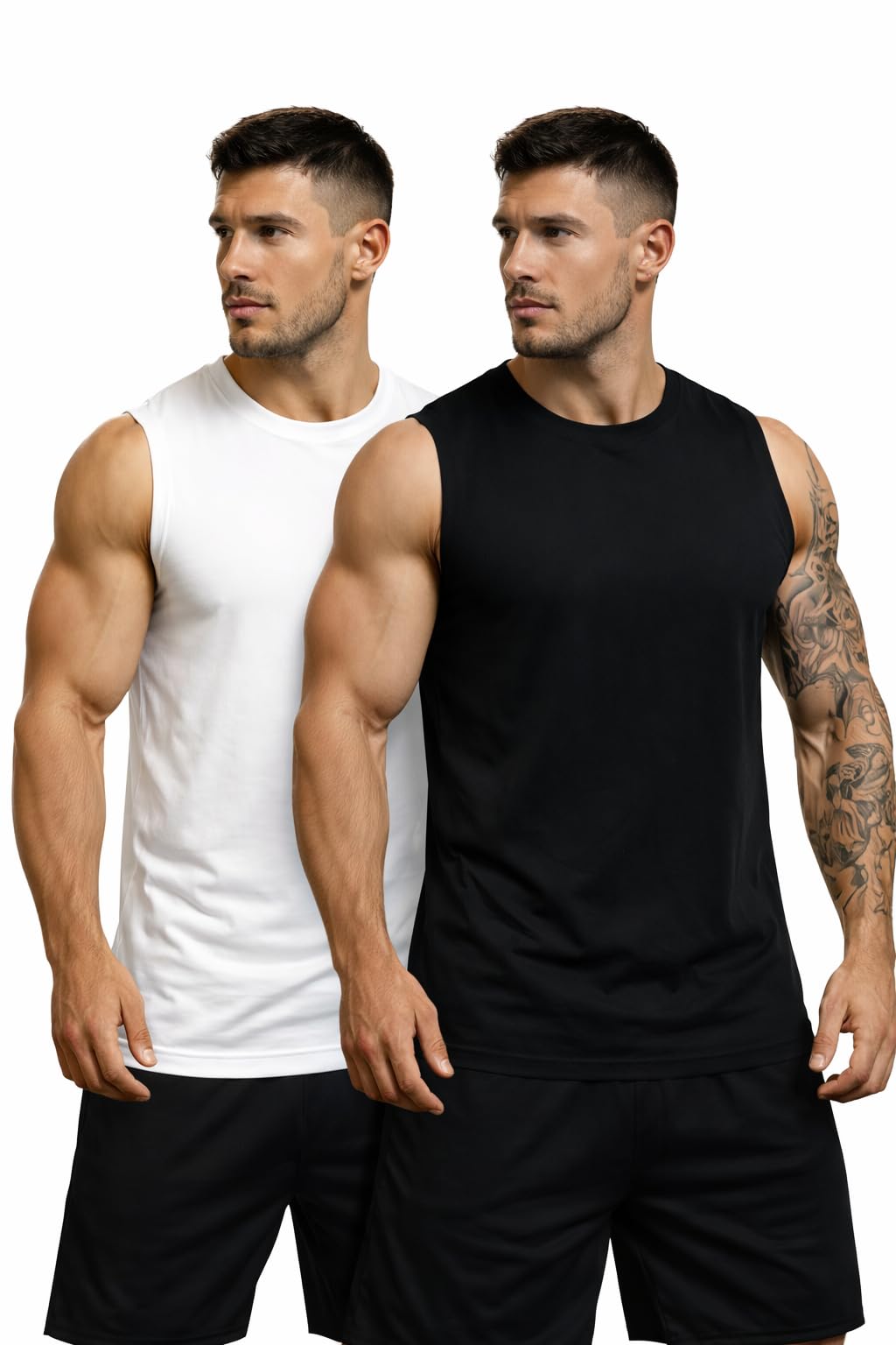 Men's Sleeveless Tank Top, 2 Pack, Combo Black and White, Athletic Gym Workout Shirt