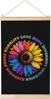 Kindness Peace Equality Love Hope Diversity Human Rights Wooden Scroll Wall Art, Vintage Rolled Canvas Painting with Natural Wood Dowel – Home Living Room Bedroom Decor for Men & Women 36"x24"