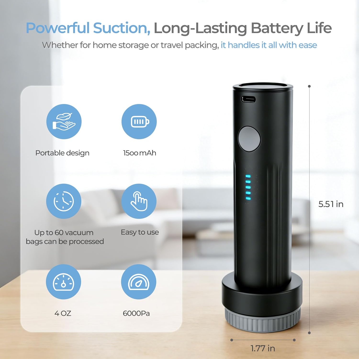 Cordless Electric Vacuum Pump for Vacuum Storage Bags Travel Air Pump, Portable Type-C Charging Vacuum Seal Bags Pump for Clothing, Blankets, and Bedding - Image 2