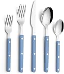 ANNOVA Silverware Set, Retro/Rivet Colorful Stainless Steel Tableware Kitchen Flatware Set Utensils, Includes Dinner Knives, Forks, Spoons, Salad Forks & Dessert Spoons (White, 10 Pieces)