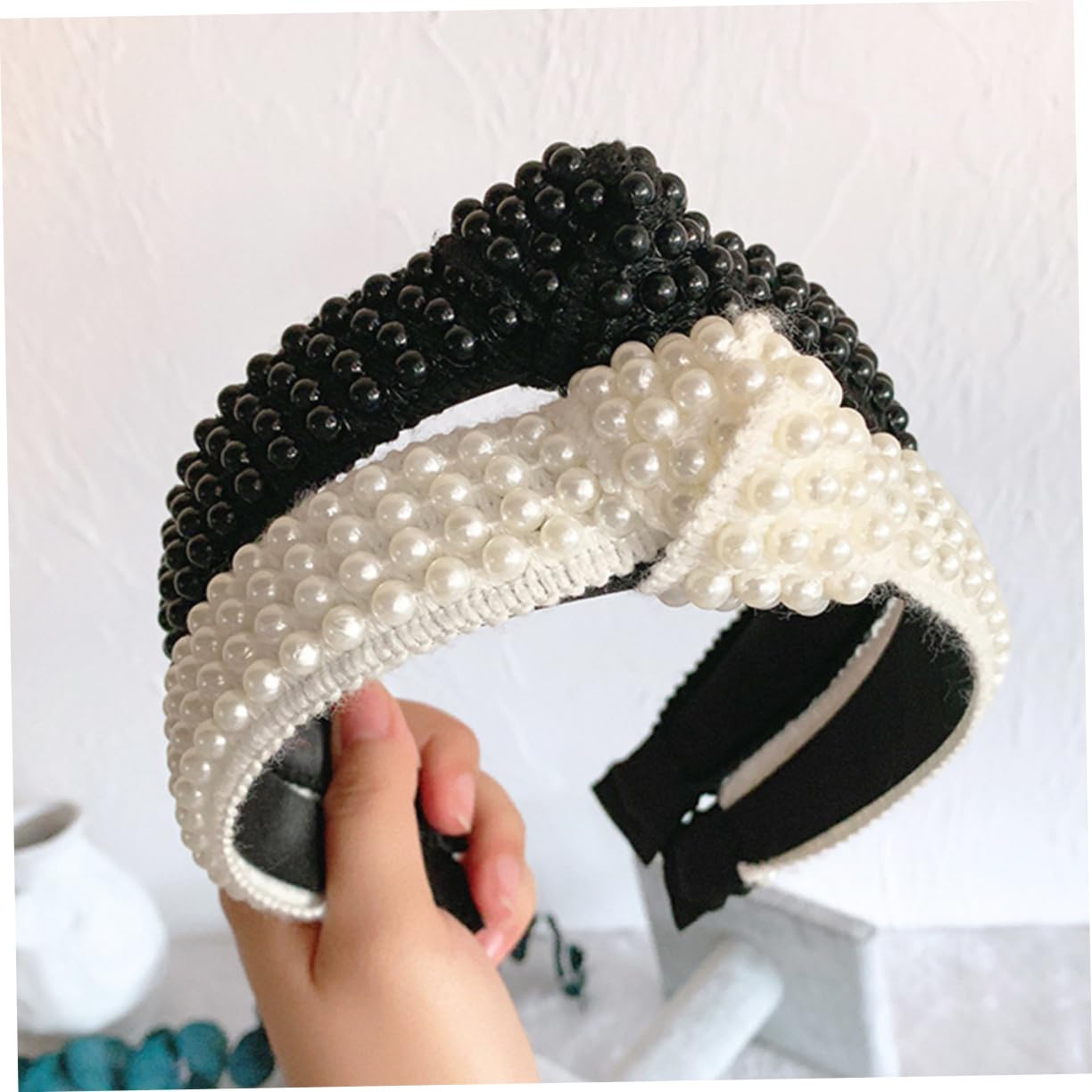 FRCOLOR 6pezzi Fasce Per Con Perle Da Cerchietti Eleganti Bianco e Nero Per Donne e Ragazze Accessori Minimalisti Per Cerimonie e Occasioni Speciali