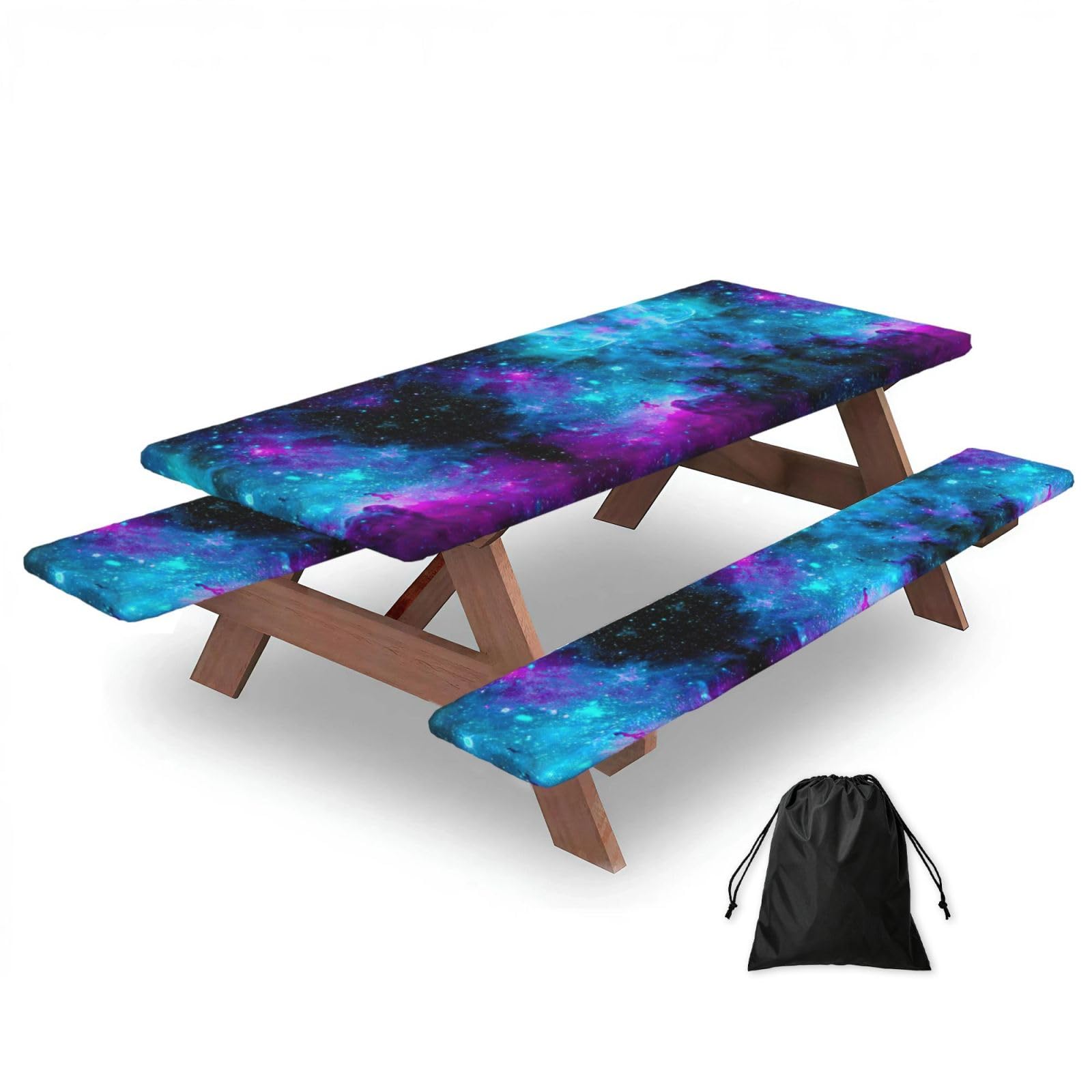 Zyjhyy Black Purple Starry Sky Print 3 Pack Wipeable Picnic Bench Cover And Table Cover Lightweight Table Cloth For Camping Outdoor