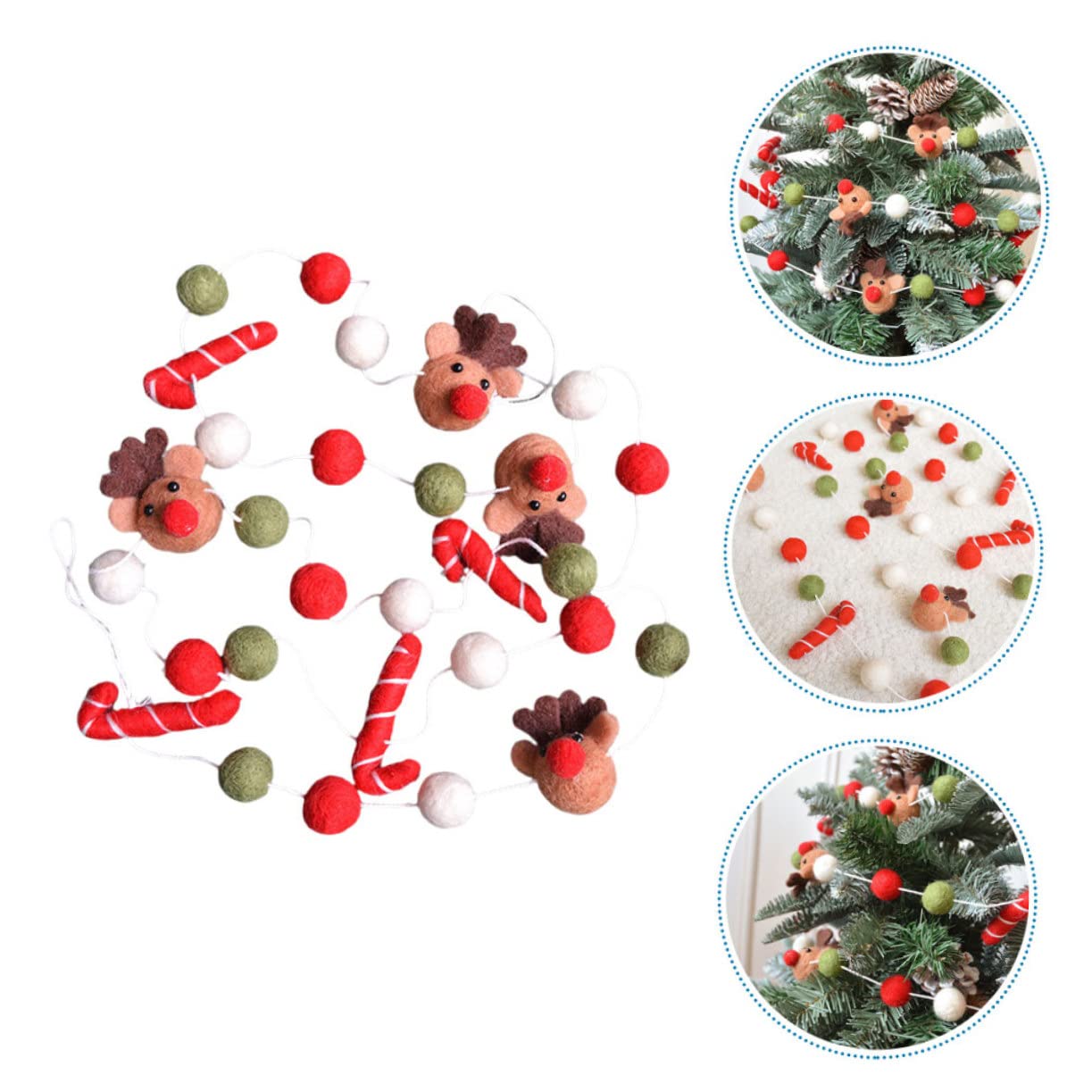 PRETYZOOM 5 Cuerdas Brochetas De Bolas De Fieltro Navideñas Favores De La Fiesta De Navidad De Pompones De Chimenea Guirnaldas De Renos Suministros De Fiesta De Navidad Lana