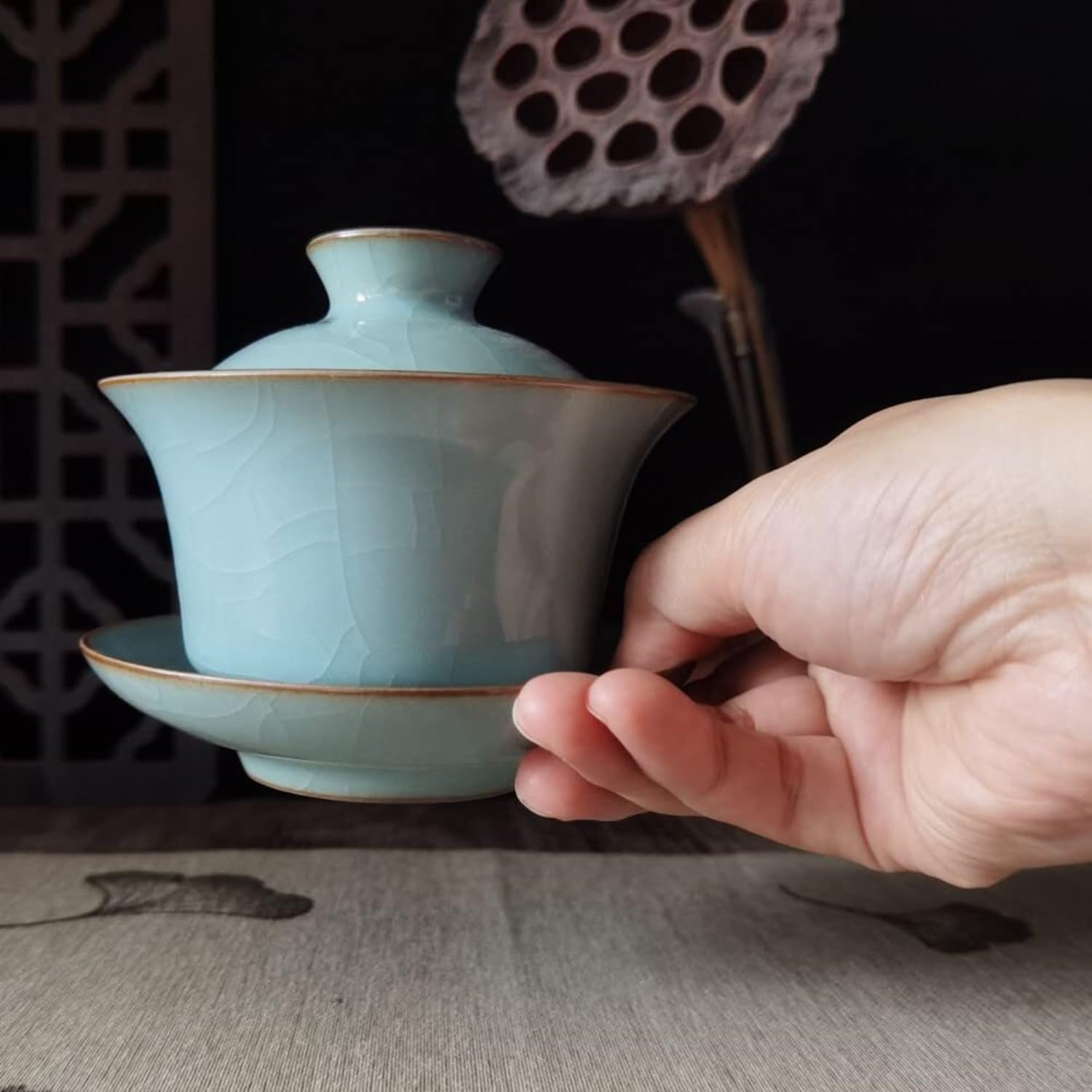 Chinesische Celadon Gaiwan Teetasse - 5-Unzen-Porzellan mit Deckel, glasiertes Crackle-Finish für Kung-Fu-Zeremonie, Geschenk für Teeliebhaber (green4)