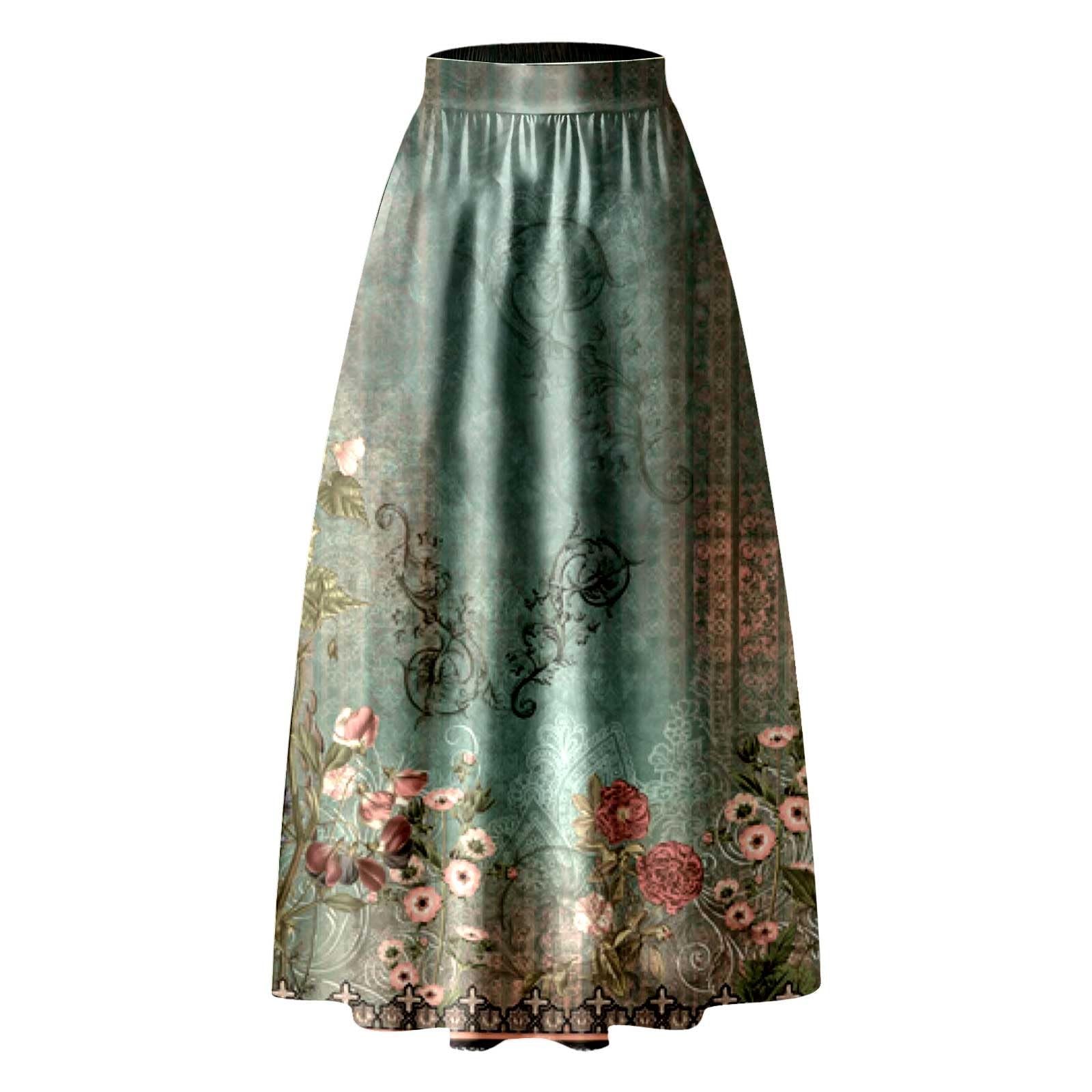 Women's Chic and Elegant Evening Skirt Long Women's Flowy Summer 2026 New Skirts Floral Print Evening Petticoat Dress Elastic Waist Skirts with Pocket Petticoat Wide High Waist Dress