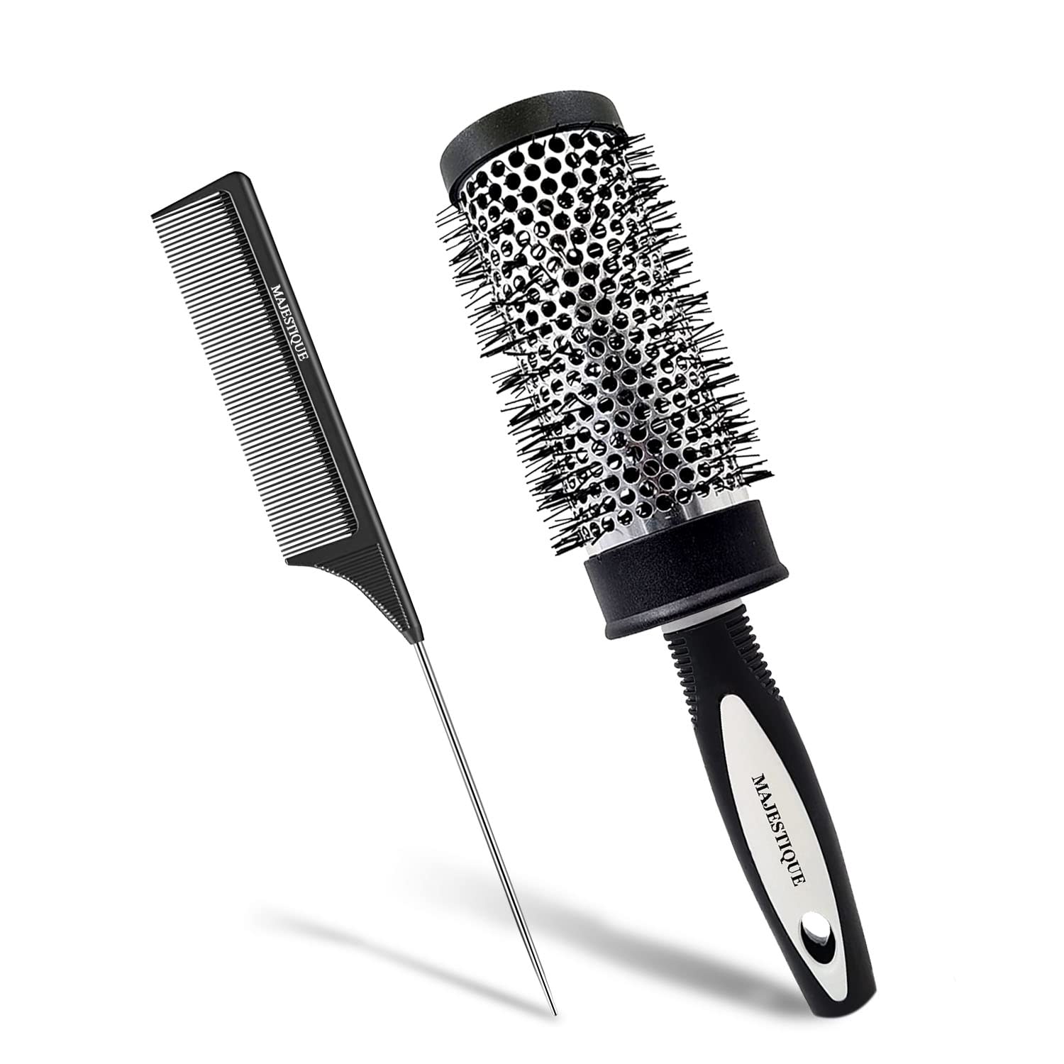 Majestique Blow Dryer Brush & Tail Comb Combo – 2-Inch Professional Ionic Round Brush for Fast Drying, Curling & Styling | Roller Hair Brush with Tail Comb for Men & Women | Volume & Shine Boost