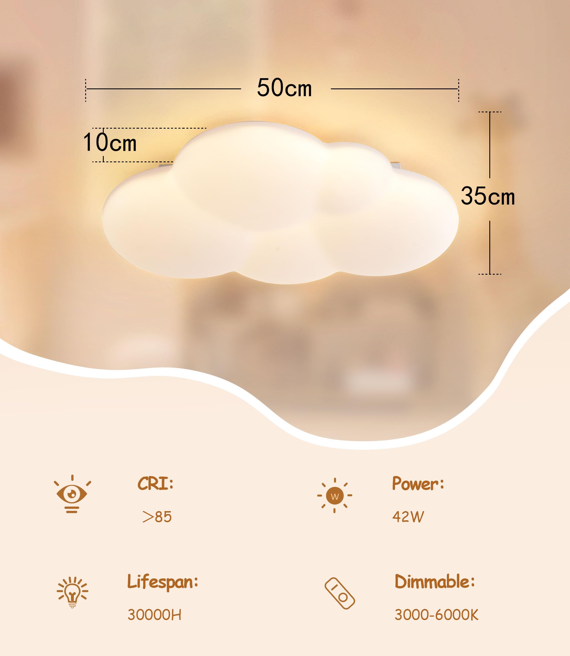 50CM 32W PE Lampara Infantil Techo, Lámpara de techo LED Regulable con Control Remoto 3000-6000K, Lámpara LED de Nubes Luces para Habitacion, Plafon Led Techo para Dormitorio de bebé