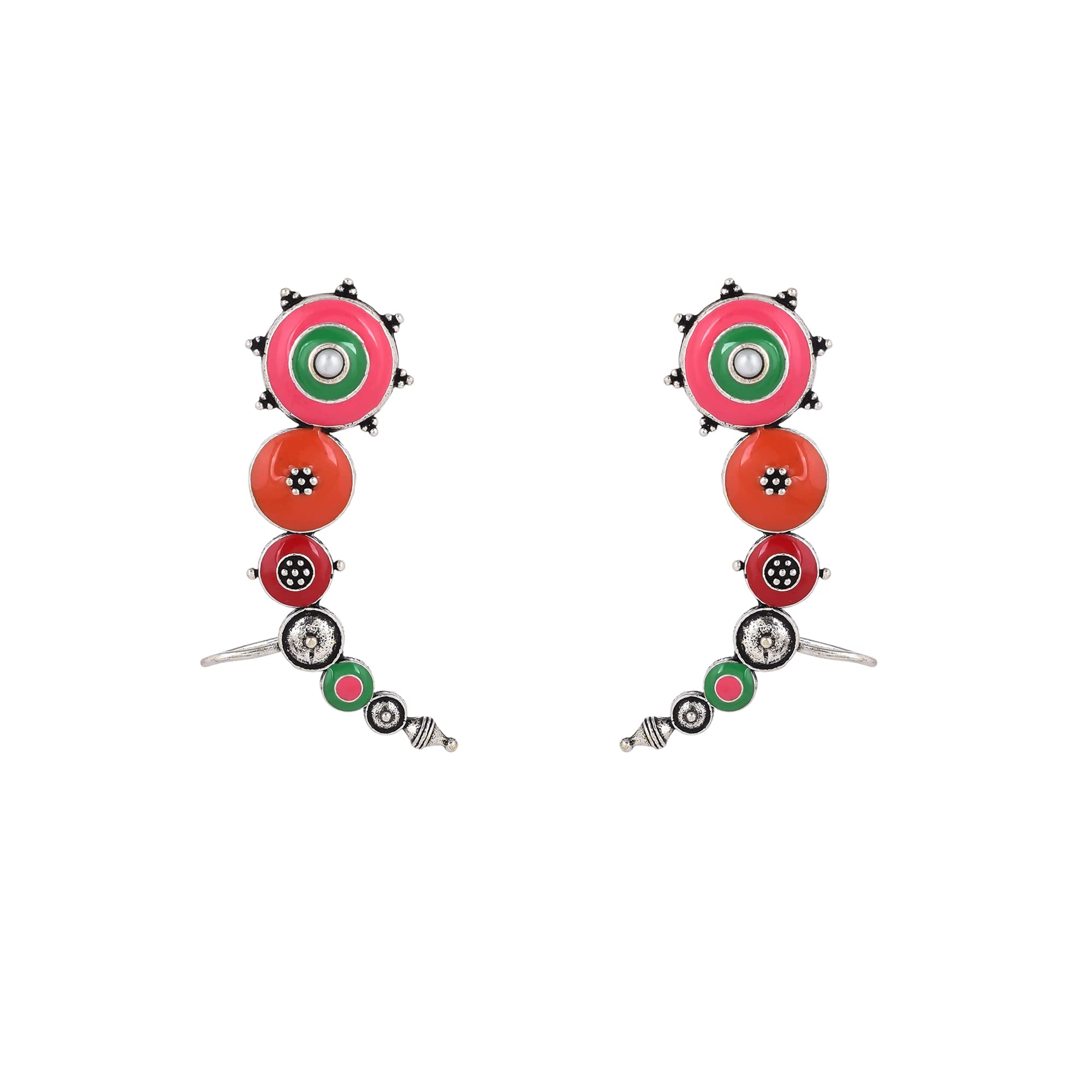VOYLLA Folklore Enamelled Multicolored Silver Plated Cuff Earrings|Oxidised Earrings For Women|EveryDay|Festive|Wedding|Gift For Women| (B0BPY6MKRZ) Amazon Price History, Amazon Price Tracker