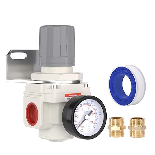 Miniatura 26 de AIRZOE Regulador de presión de aire NPT de 1/4", sistema de aire comprimido,Mini regulador de aire AR2000-02,0-150 PSI Gauge