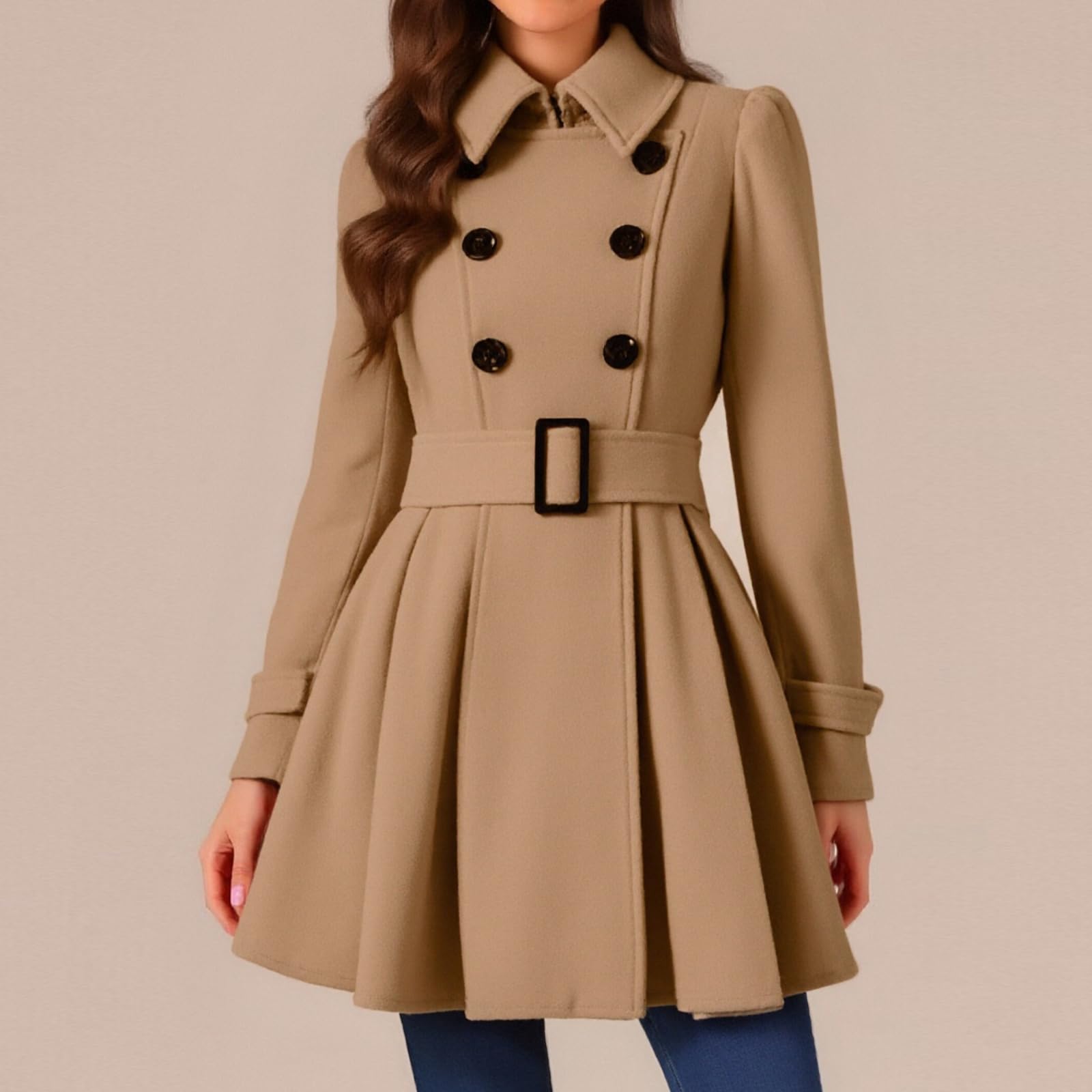 Wintermantel Damen Lang Elegant Wollmantel Damen Winter Mantel Frauen A-Linie Winterjacke Damen Warm Wintercoat Revers Parka Mit Knöpfen Coat Winddichter Trenchcoat Tweed Jacke Outwear