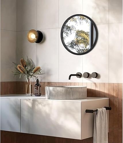 Miniatura 4 de Espejo de pared circular negro para baño, espejo redondo colgante para sala de estar, tocador, dormitorio