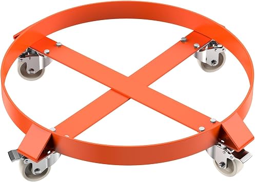 ACEKOOL 55 Gallon Heavy Duty Drum Trash Can Dolly, 1000Lbs Load Capacity, Barrel Dolly Cart Drum Caddy, Steel Frame 4 Swivel Casters Wheel, for Warehouse Drum Handling, 24 Inch Diameter, 1 Pack