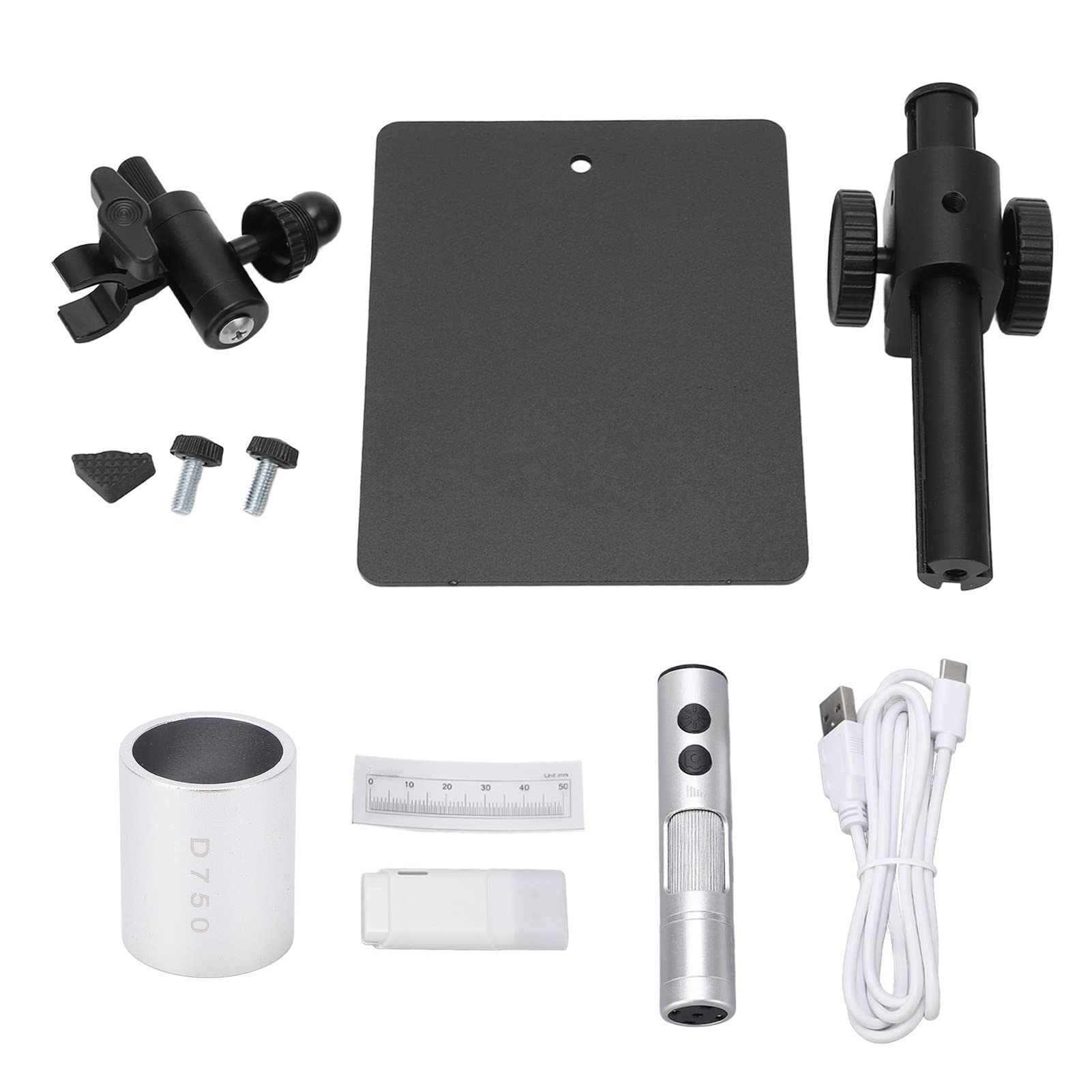 Cocoarm Zestaw Mikroskopu Cyfrowego, Mikroskop USB ze Stopu Aluminium o Rozdzielczości 12 MP 3840x3104, Zoom 750X, Typ C, Oświetlenie LED, Regulowany Stojak 360 do Kontroli Fotografii CNC