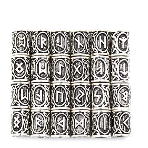 24 Stück Antike Perlen Wikinger nordische Runen Haar Bartperlen Silber Armband Schmuck skandinavische Anhänger Paracord für Handwerk DIY Handwerk Cover