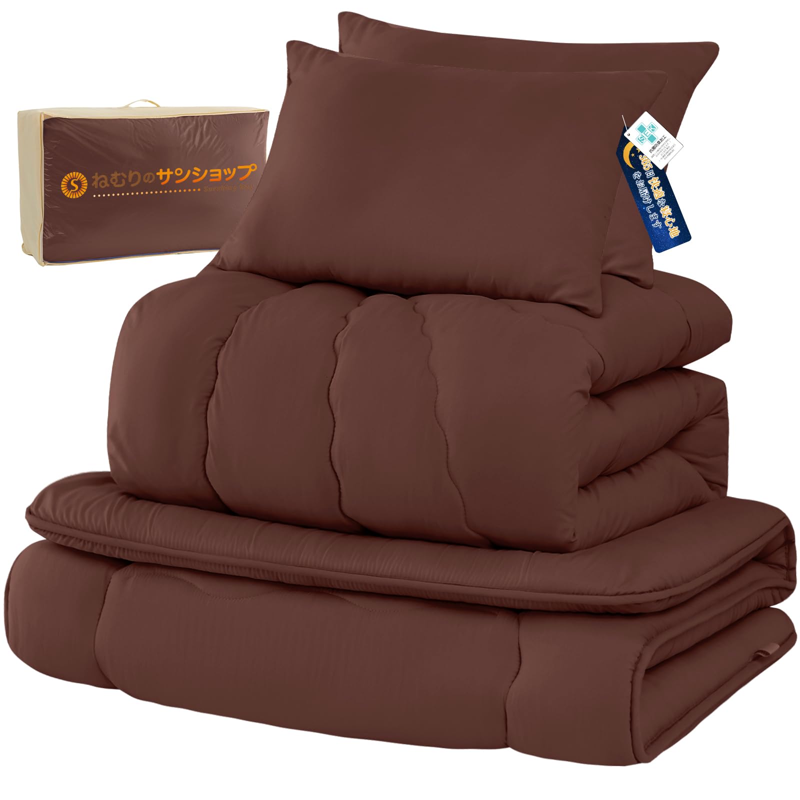Futon Set, Double, 5-piece Set, Bedding Set, Washable, Comforter Set for Guests, SEK Certified, Antibacterial, Deodorizing, Dust Mite Resistant, High Density Solid Cotton, 3-Layer Matton, Filling 4.4-image-45