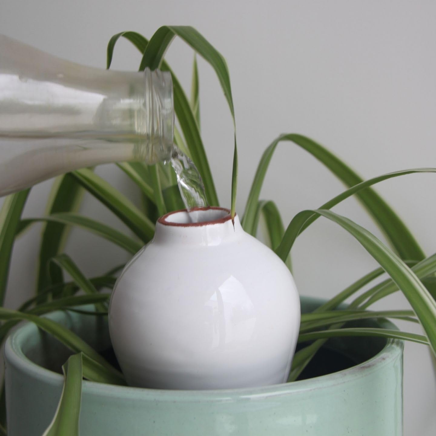 Poterie Lutton | Duo Ollas Sabeur 0,40 L | Terracotta Nature & Blanc Émaillé | Arrosage Automatique Écologique pour Plantes d’Intérieur | Irrigation Ciblée Artisanale