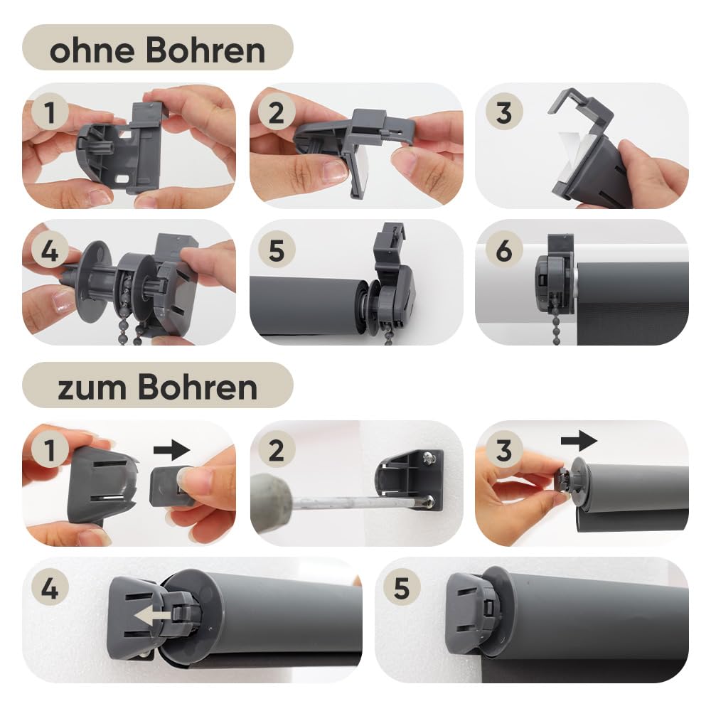 Sekey Verdunklungsrollo ohne Bohren Klemmfix 130 cm breit, Seitenzugrollo Hitzeschutz Sichtschutz und Sonnenschutz Wandmontage Deckenmontage Klemmrollo für Fenster & Tür, 130 x 150cm, Grau