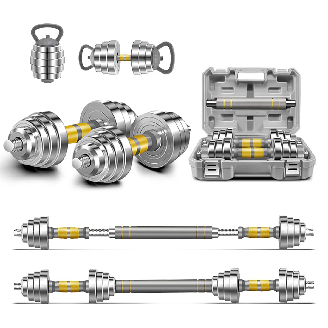 PHOEROS Set di Manubri Regolabili - Set Pesi 20/30/40 KG, Manubrio Bilanciere Kettlebell 3 in 1, Manubri in Acciaio Parì per Allenamento Fitness, Attrezzatura Palestra Casa per Uomini e Donne