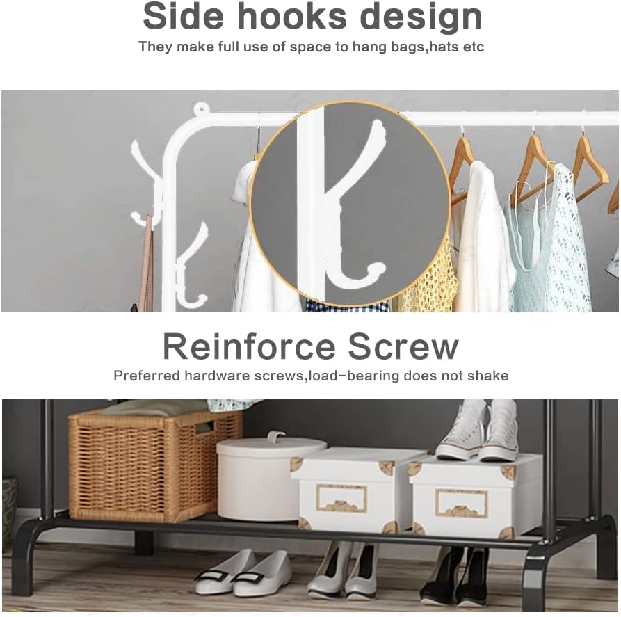 Image of Single Pole Coat Hanger /Cloth Stand /Garment Stand with Bottom Shelves - Metal Garment Rack for Organized Storage 8 Hook (Multi) (White-1)