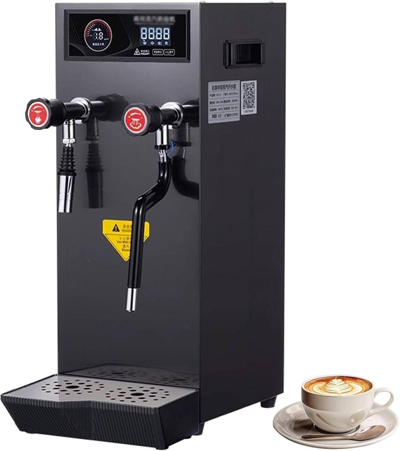 Espumador de leche comercial con función de vapor y pantalla LED de temperatura, tanque interior de acero inoxidable y boquilla de liberación de presión para preparación profesional de bebidas