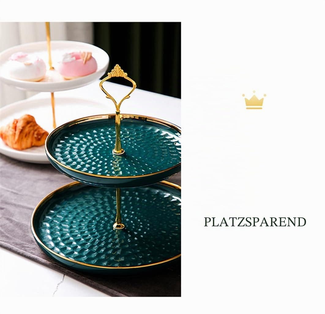 Eidoct Rundes 3-Etagen-Porzellan-Cupcake-Gestell, Servierteller für Desserts, Serviertablett für Teepartys, Hochzeiten und Geburtstage (grün)