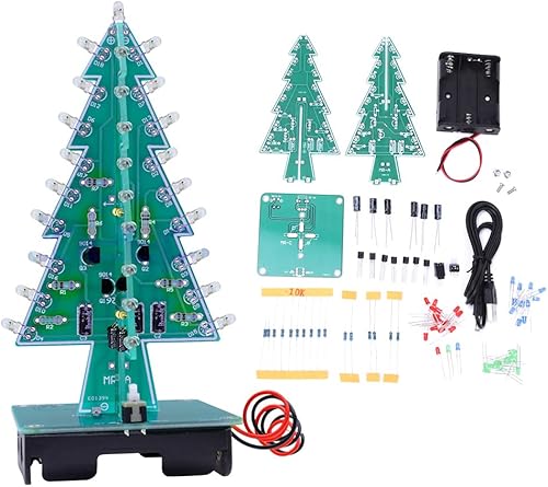 Miniatura 4 de Árbol de Navidad 3D, circuito flash LED, kit de árbol de Navidad para práctica de soldadura, kit de proyecto electrónico para decoración de regalo