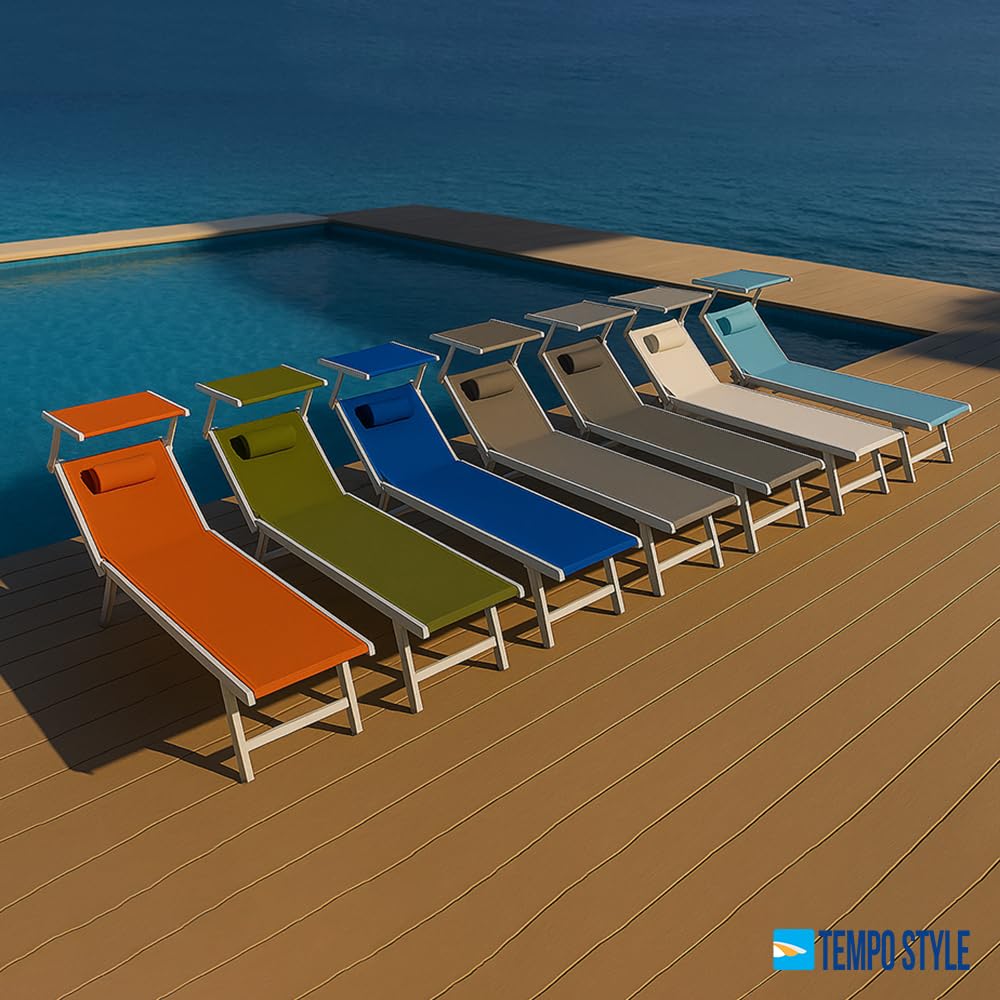 Lettino Mare Professionale in Alluminio L-Mediterraneo | Tetto Parasole Pieghevole, Rivestimento in Textilene, Ideale per Spiaggia, Piscina e Giardino (Tortora/Alluminio)