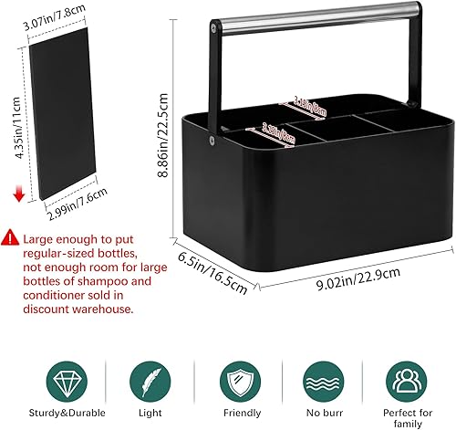 Miniatura 2 de BYUNER Organizador de ducha negro portátil encimera de plástico para baño, organizador de limpieza con asa, cesta de ducha dura utilitaria para