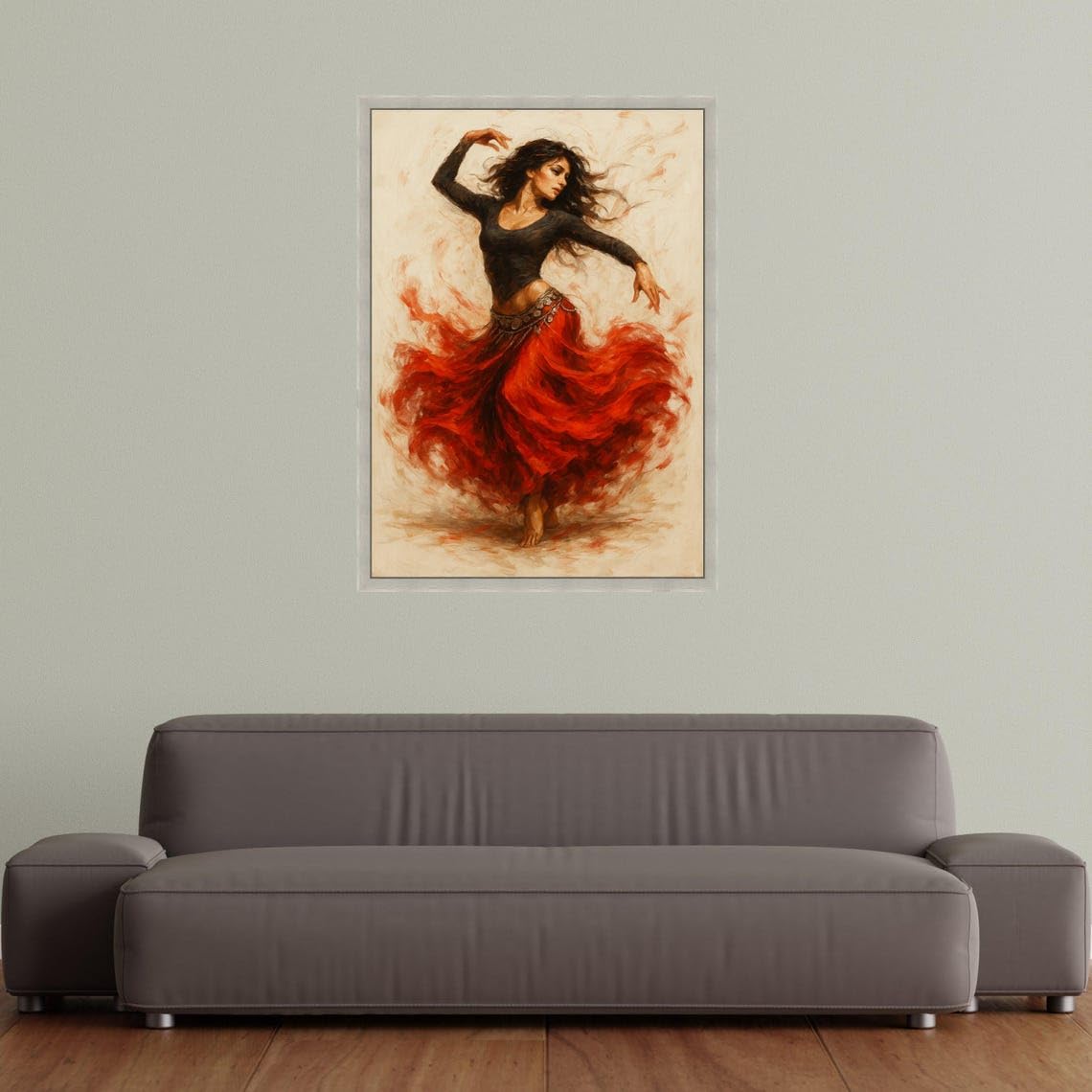XINBAO Elegante lienzo de bailarina de flamenco, arte mural con falda roja, pintura de danza española, lienzo con movimiento dinámico, decoración del hogar (80 x 120 cm/sin marco)