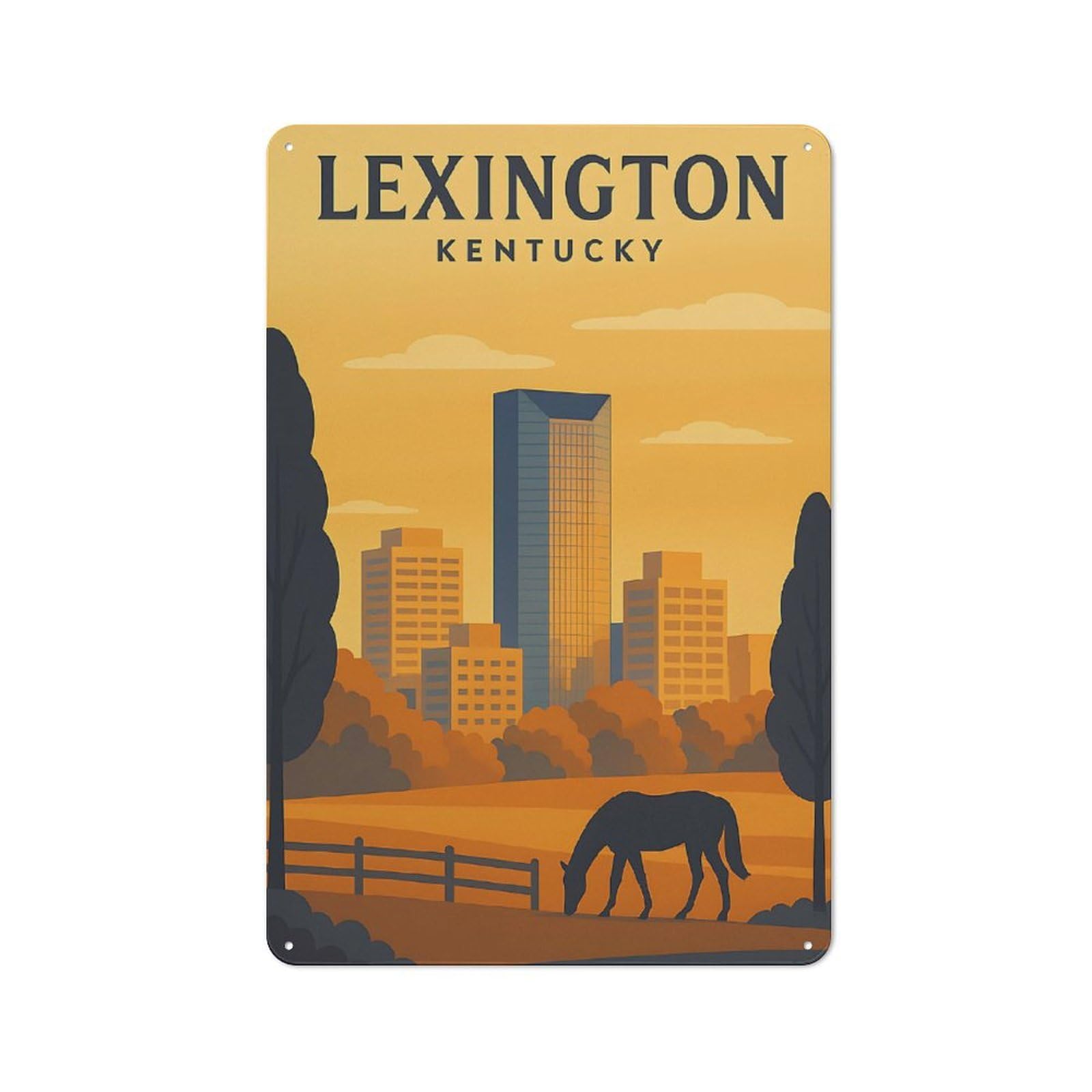 Junmoney Style-21 Lexington Kentucky Travel Warehouse Style Metal Wall Decor 30X20cm, Metal Wall Sign For Workspace, Cafe, Hallway Or Garage