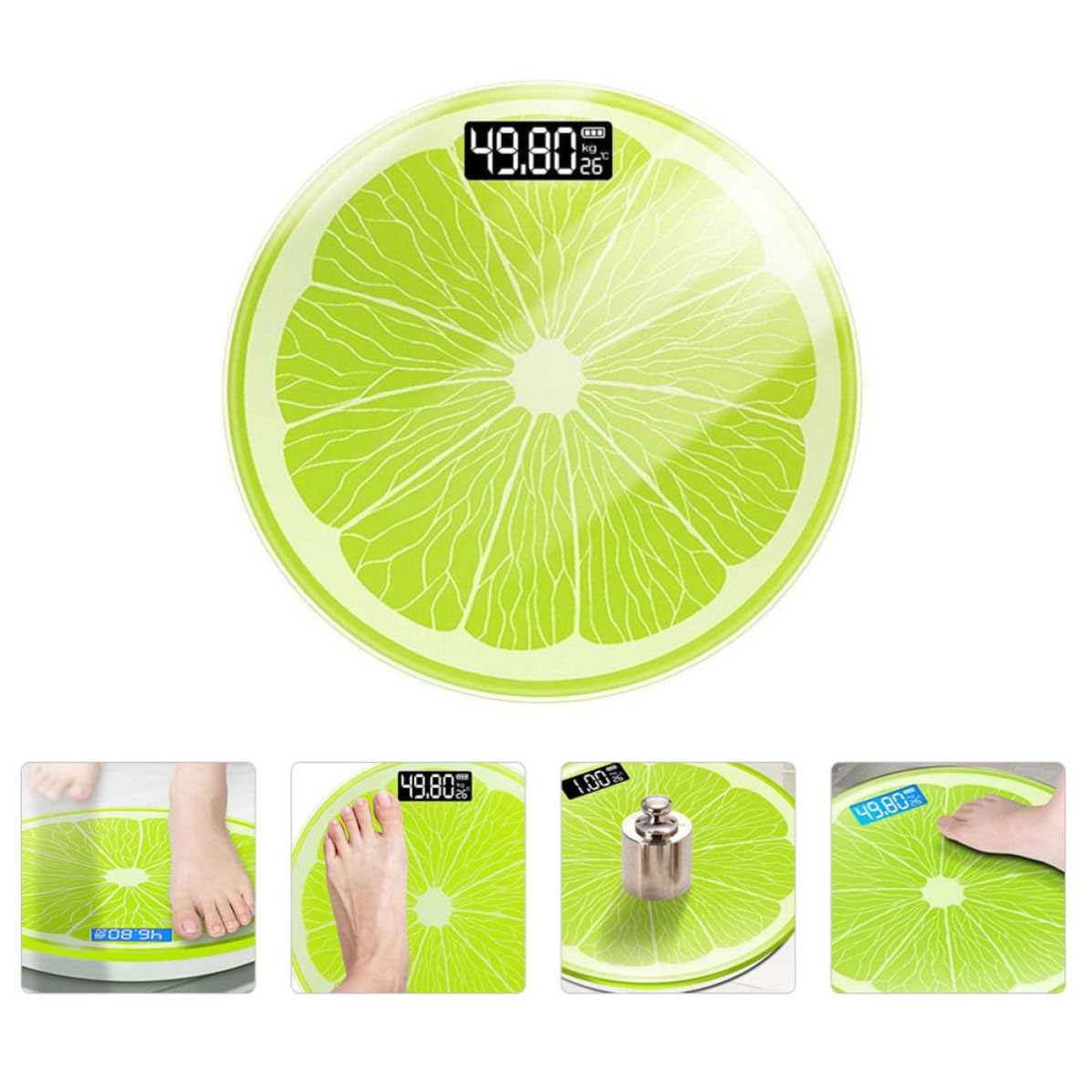 ibasenice Bilancia Pesapersone Digitale Design Limone, Display LED Grande, Vetro Temperato, Peso 0,2-180kg, Precisione 50g per Uso Domestico Automatico