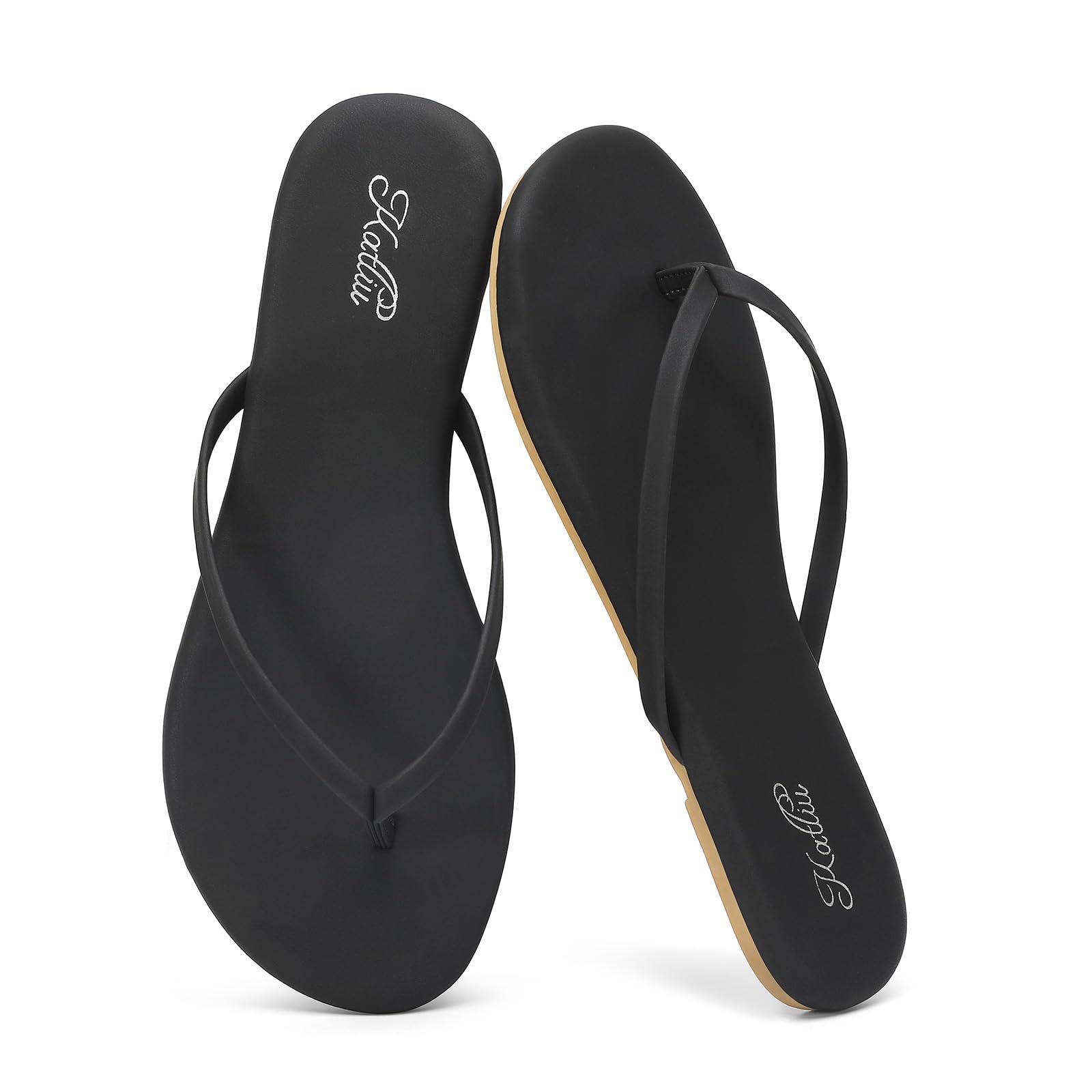 katliu Womens Flip Flops Sandals Casual Beach Flat Sandals Cushioned Memory Foam Thong Sandals