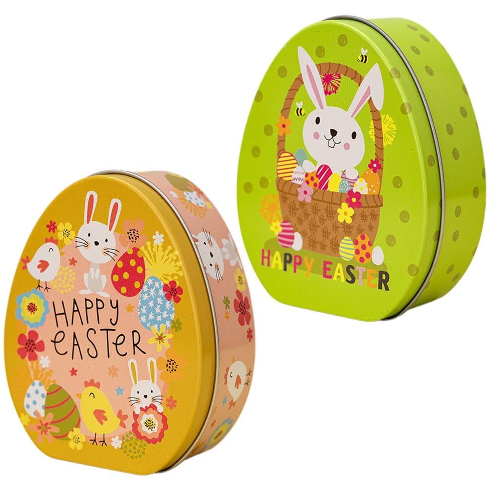 Baokuan 2pcs Easter Bunny Egg Candy Box Metal Easter Gift Boxes Cartoon Rabbit Tinplate Box Cookie Packaging Case Party Decorations