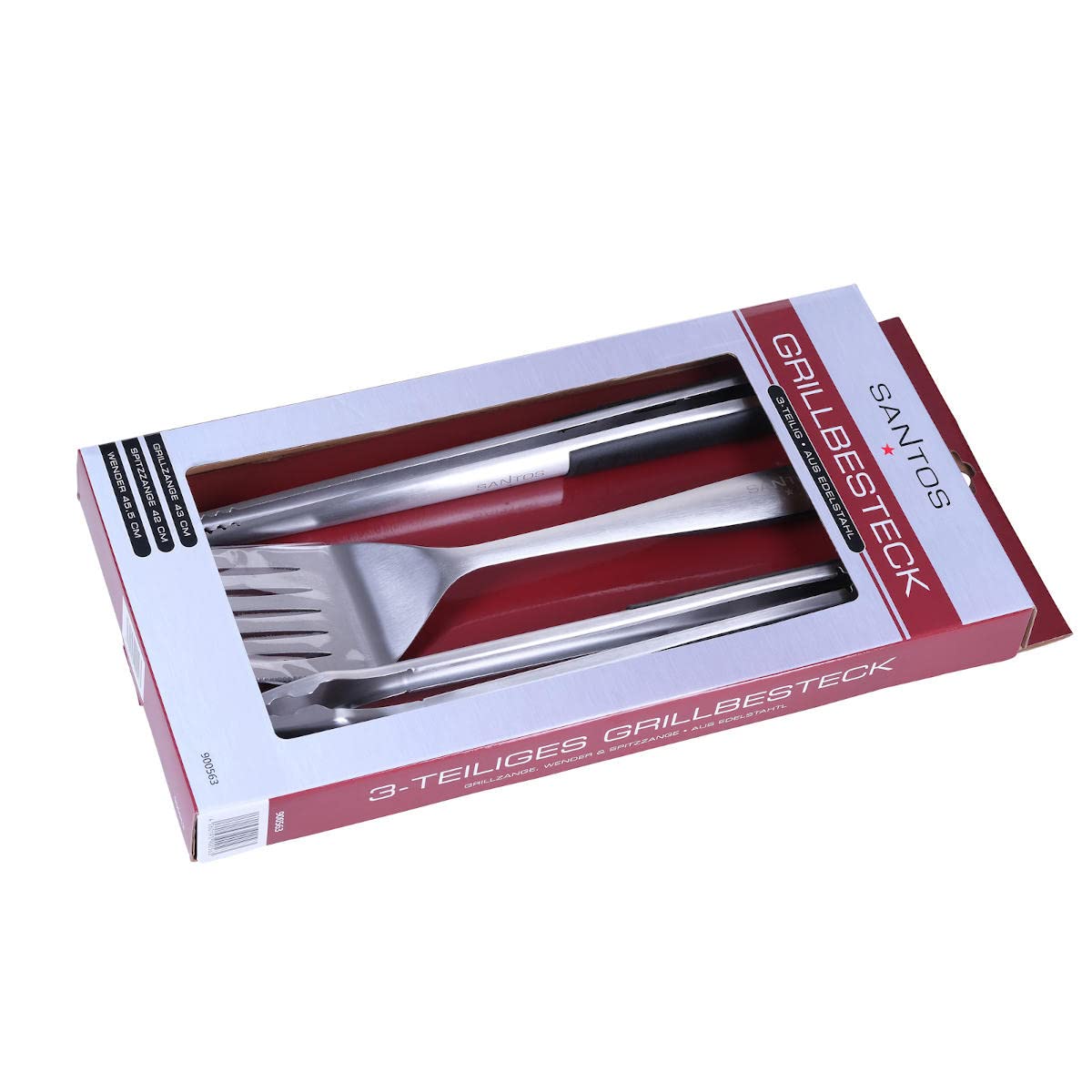 SANTOS 3-teiliges Edelstahl Grillbesteck-Set - Grillzange, Wender & Spitzzange - BBQ Geschenkset - BBQ-Besteck - hochwertiges massives Grillbesteck