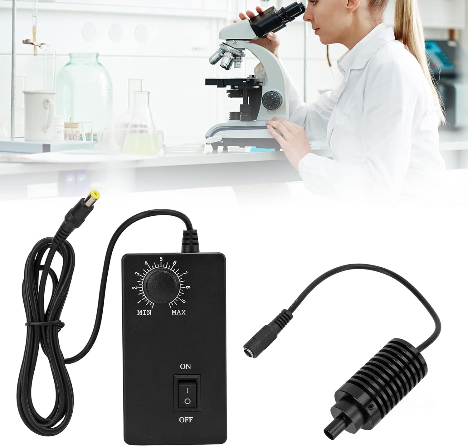 LED Microscope Light Coaxial Spot Lamp for Fiber Optic Microscope, High Brightness 8mm Illuminator with Adjustable Dimming, White 100V-240V AC/DC 5V