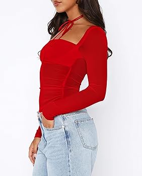AKLOPVII Women Long Sleeve Sheer Mesh Crop Tops See Through