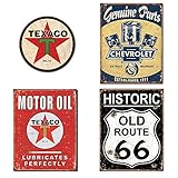 Metal Signs for Garage Bundle - Texaco Logo Round, Chevrolet Genuine Parts, Texaco Motor Oil, Historic Old Route 66