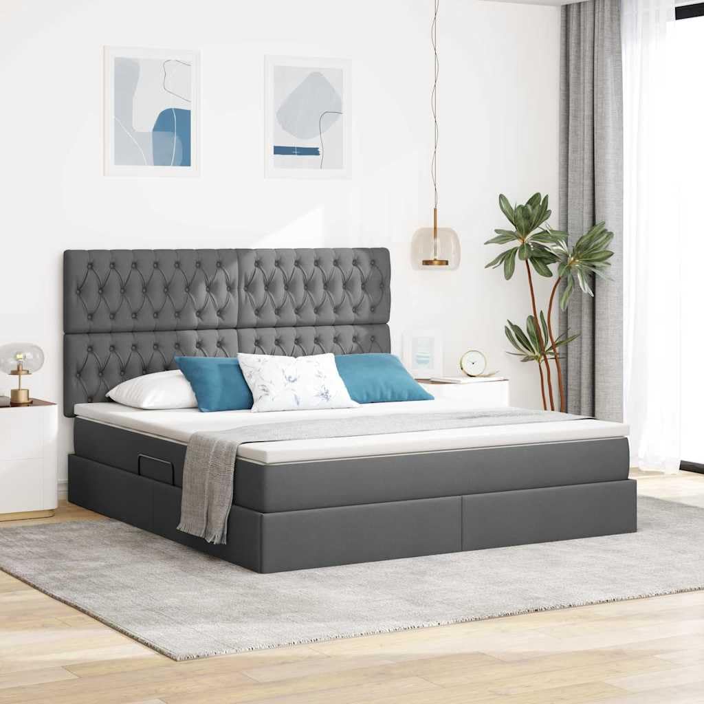 Metalowa z funkcją przechowywania LED Nowoczesny Szary 180x200 cm