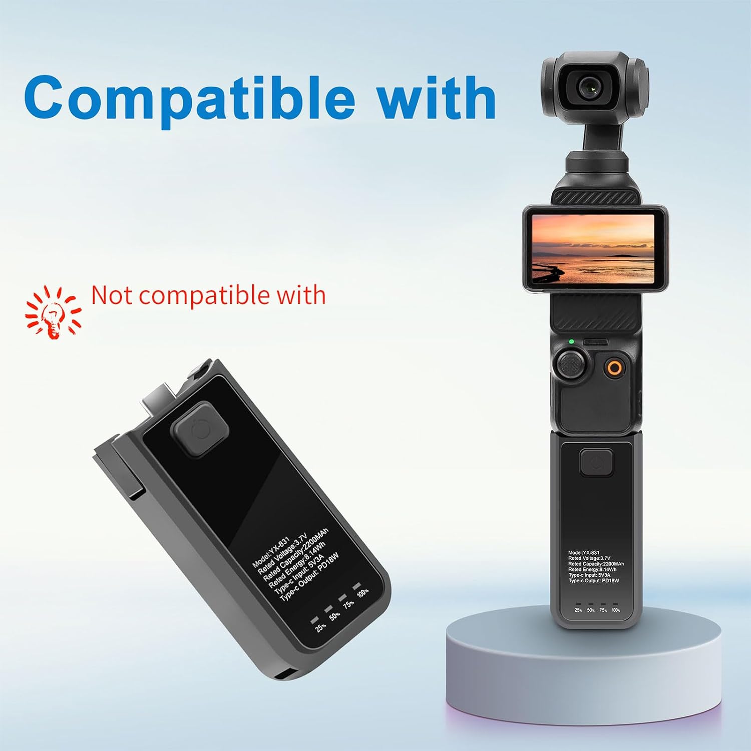 Rechargeable Battery Handle Camera Grip Extended Runtimes Compactly Build USB C Connectivities Tripod Adapters for Pocket 3 Battery Handle