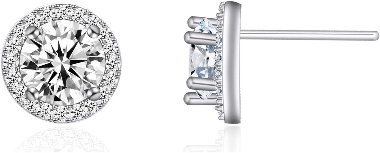 Bright 8MM,10MM Cubic Zirconia Crystal Stud Earrings Round Pierced Earrings For Women