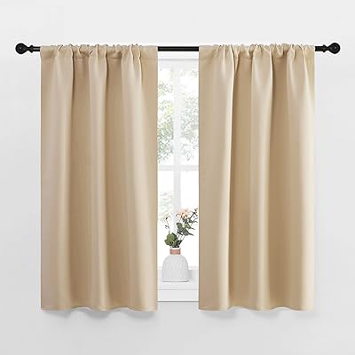 NICETOWN Blackout Curtains for Living Curtains, Room Darkening Window Curtain Panels, Easy-Care Solid Thermal Insulated Draperies/Drapes for Daughter Room (Natural, 2 Panels, 34 by 72)