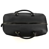 Haular. Bolsa de paseo, para viajes de fin de semana. Equipaje de mano de lona con acabado de latón., Cuero negro L