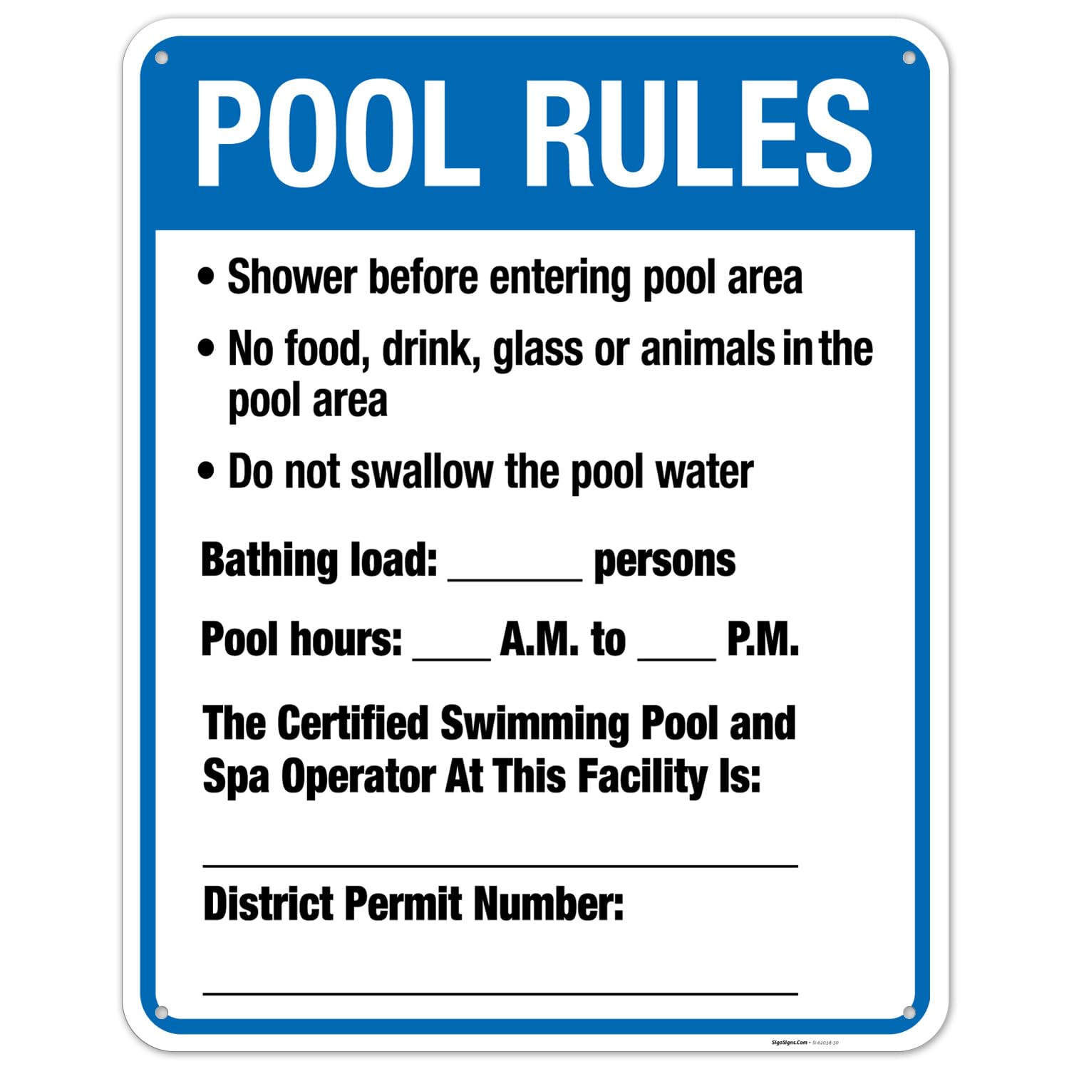 District of Columbia Pool Rules Sign, Complies with District of Columbia Pool Safety Code, (SI-62038) 18x24 Inches, 55 mil Thick HDPS (high Density polystyrene), Made in USA