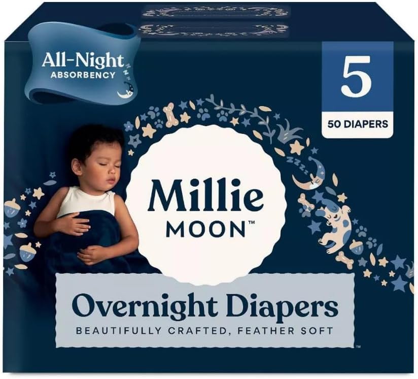 Millie Moon Overnight Diapers(Size-5 and count-50) Diaper Weight Range: 28 to 43 lbs