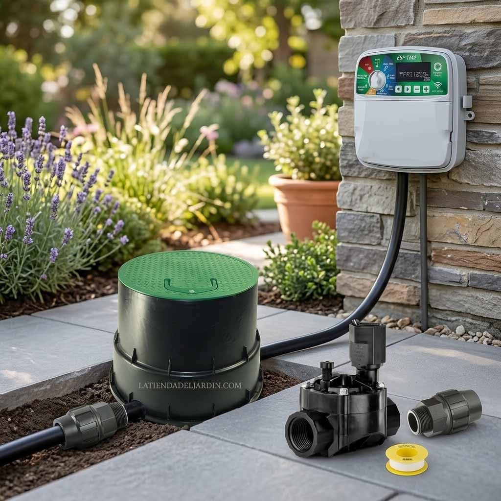 Suinga Confezione di irrigazione automatica 1 zona di irrigazione elettrica | irrigazione automatica per giardino | Timer di irrigazione elettrico | Include programmatore e elettrovalvola