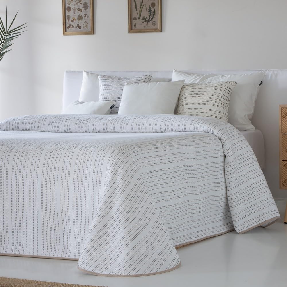 ETHERE MAISON Colcha Jacquard Reversible algodón Bruma Beige (Cama 180 cm. - 270x270 cm.)