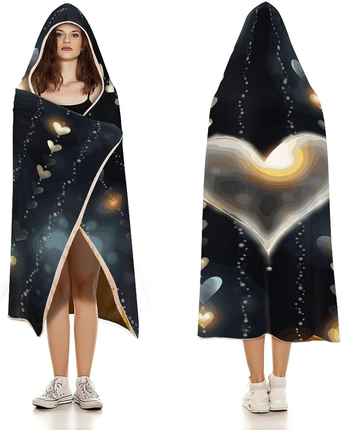 Glowing Love Hooded Blanket Cozy And Functional,Wearable Blanket Hoodie for Women Men,Blanket Poncho Presents50 x60